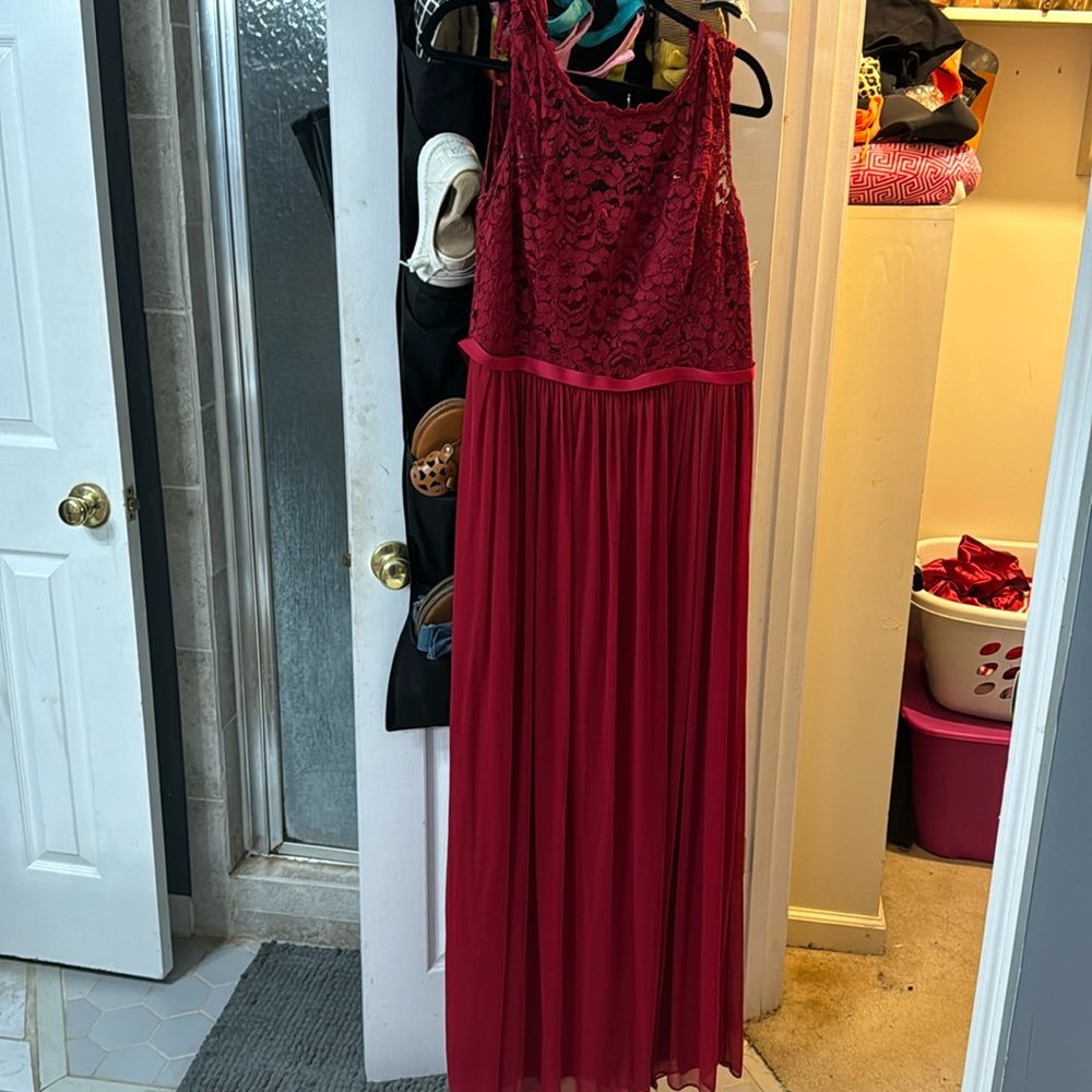 Burgundy David Bridal dress